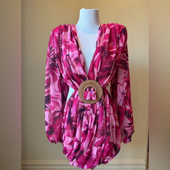 Bronx and Banco pink long sleeve floral mini dress - Picture 2 of 6